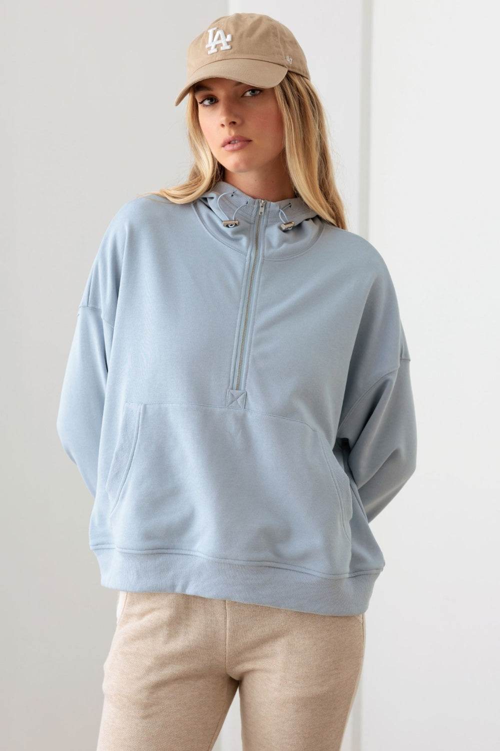 Le Lis Half Zip Drawstring Mock Neck Hoodie - DaTrendStore.Com