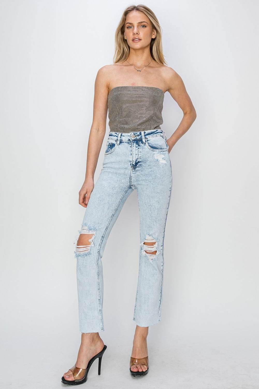 RISEN High Rise Distressed Ankle Jeans - DaTrendStore.Com