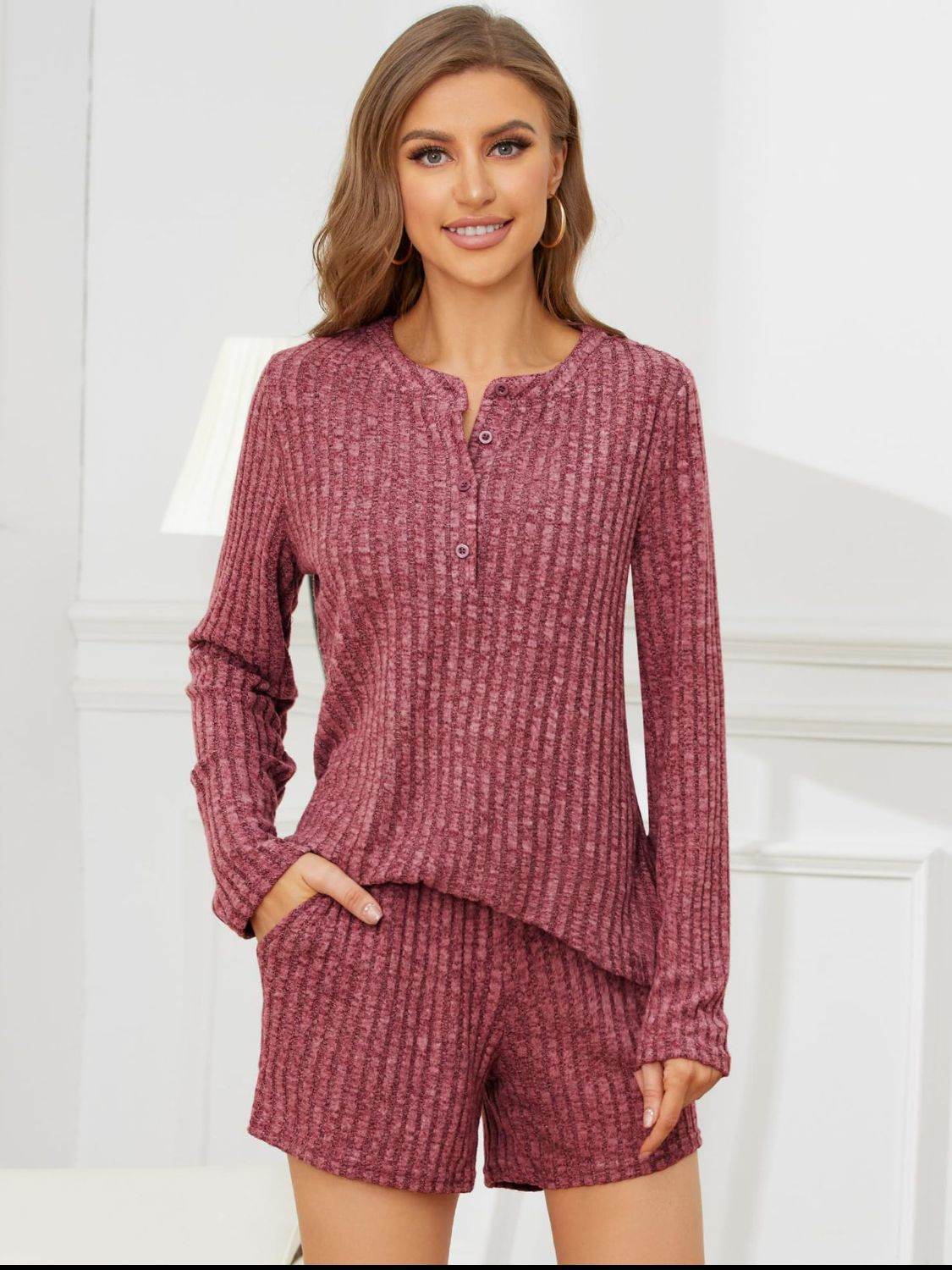 Ribbed Round Neck Top and Shorts Set - DaTrendStore.Com