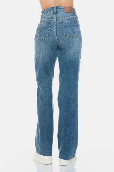 Judy Blue Full Size Tummy Control Cut Raw Hem Straight Jeans - DaTrendStore.Com