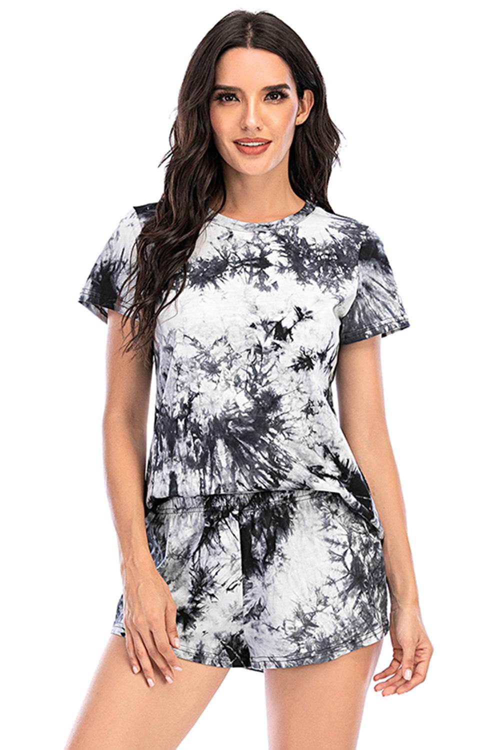 Tie-Dye Round Neck Short Sleeve Top and Shorts Lounge Set - DaTrendStore.Com