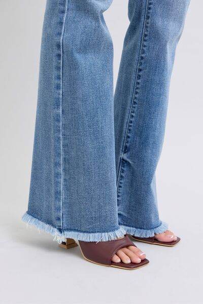 Judy Blue Full Size Raw Hem High Rise Bootcut Jeans - DaTrendStore.Com