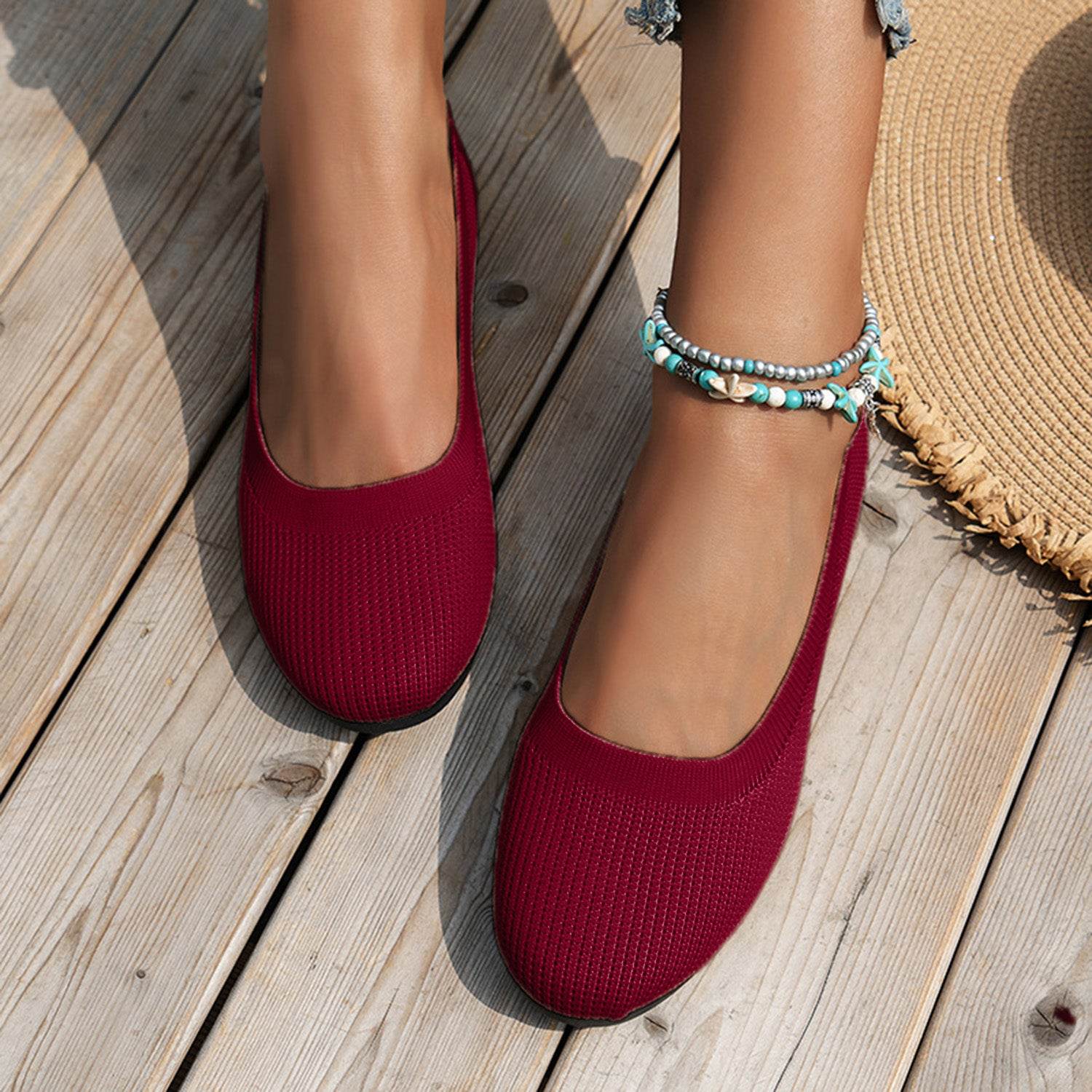 Round Toe Knit Ballet Flats - DaTrendStore.Com
