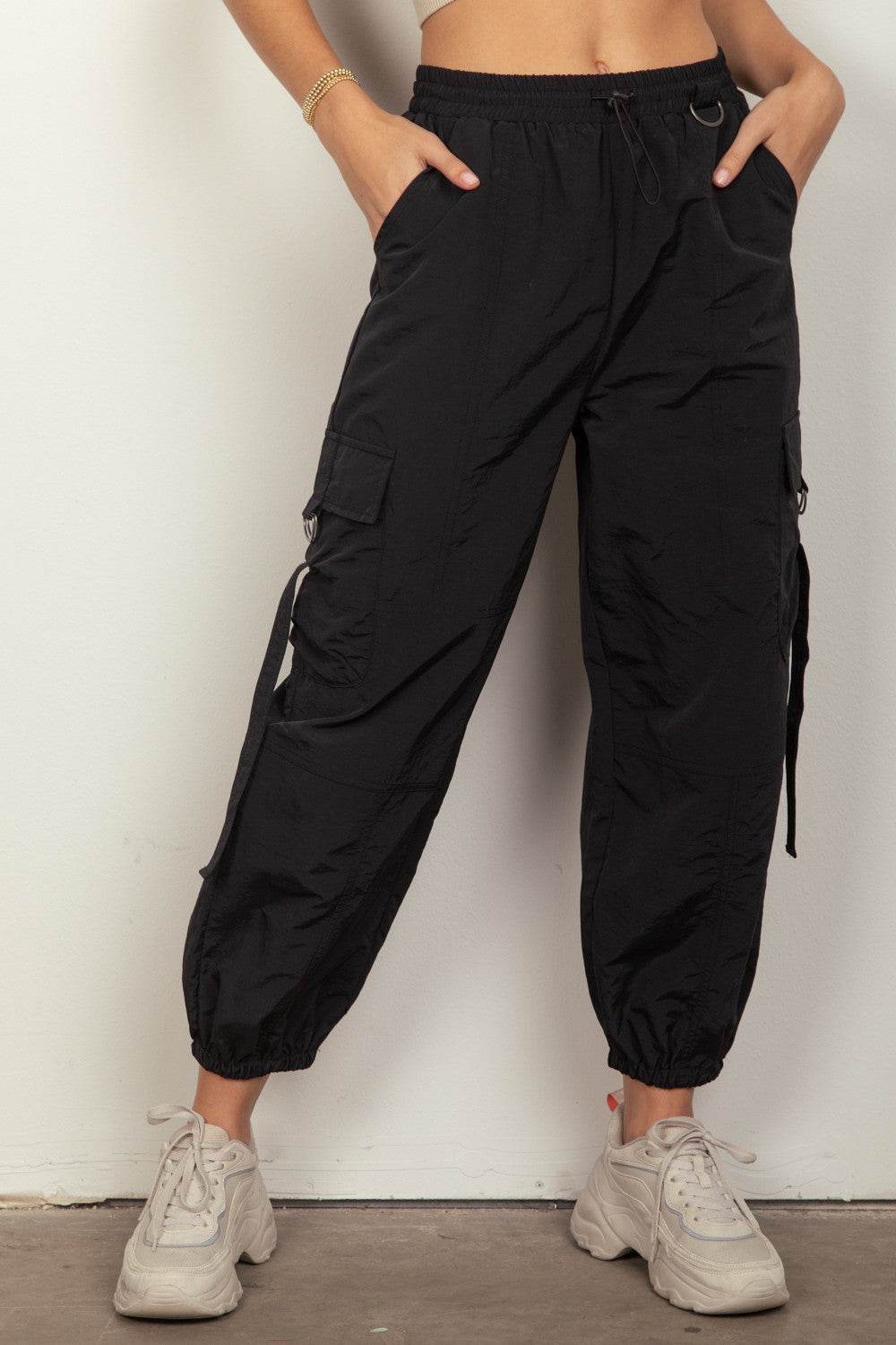 VERY J Elastic Waist Woven Cargo Pants - DaTrendStore.Com