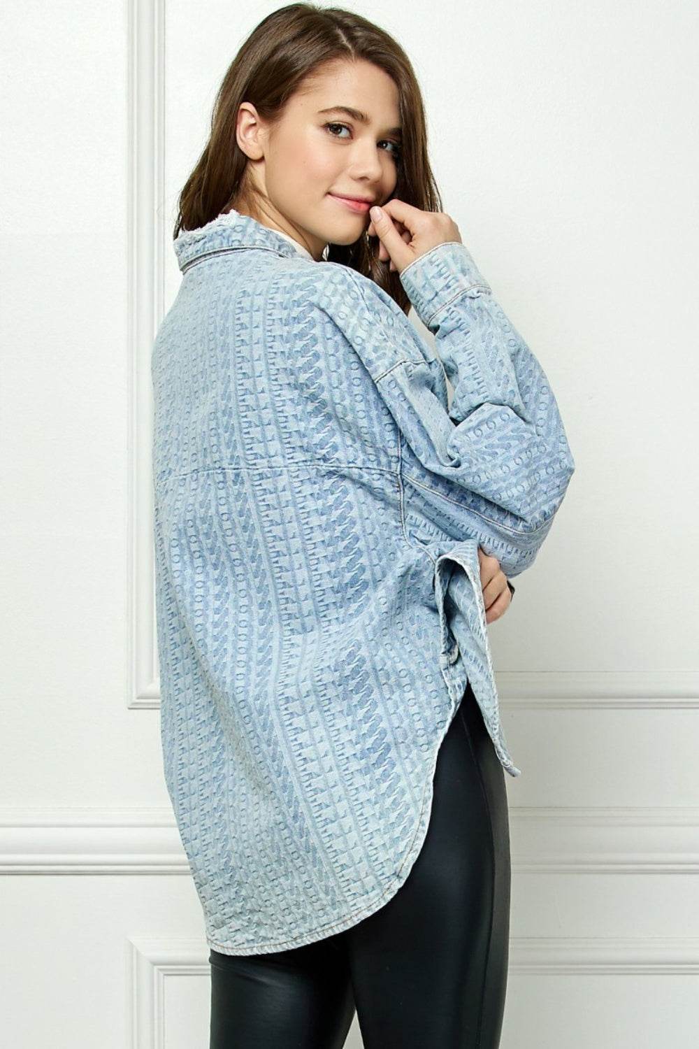 Veveret Button Up Dropped Shoulder Denim Top - DaTrendStore.Com