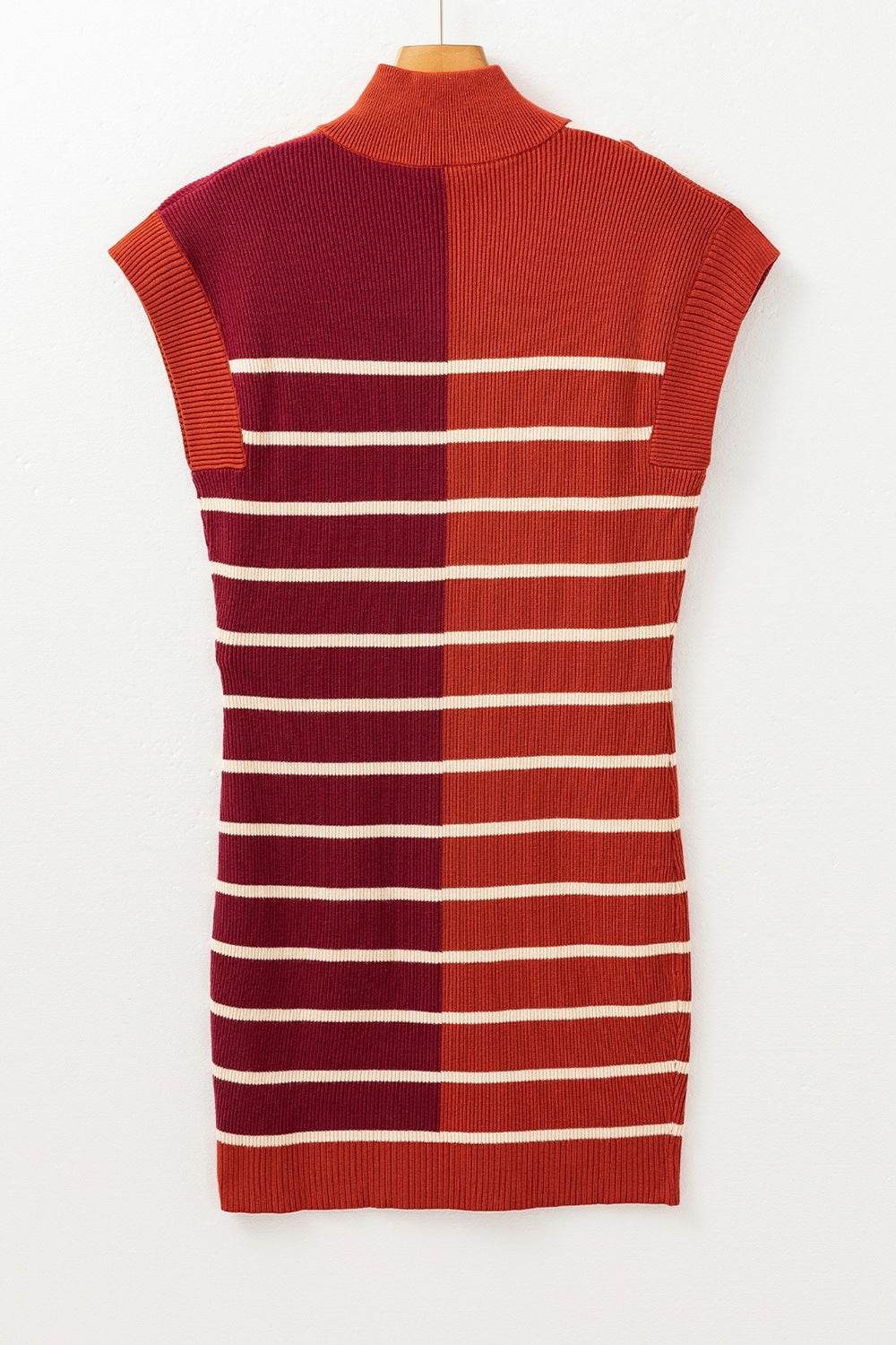 Striped Quarter Zip Cap Sleeve Sweater Dress - DaTrendStore.Com