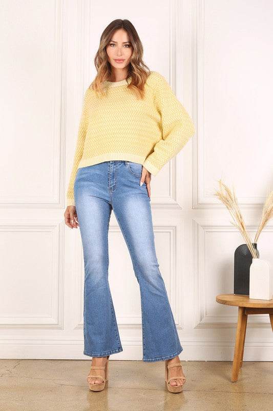 Herringbone Pattern Crew Neck Sweater - DaTrendStore.Com