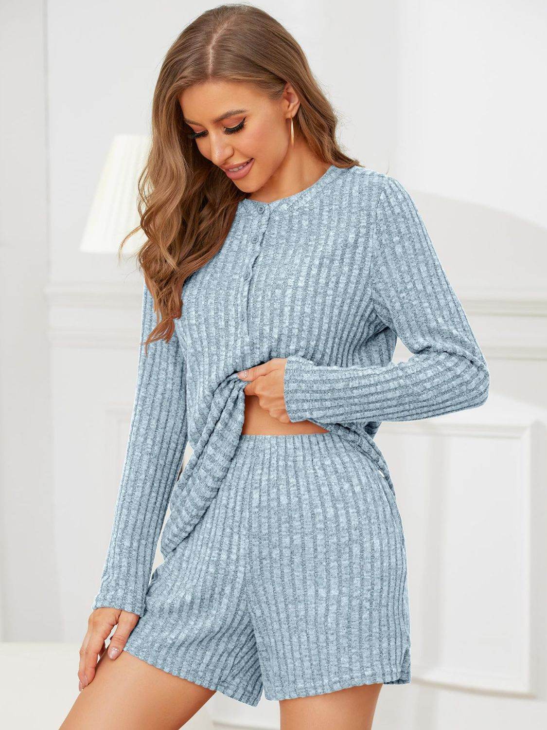 Ribbed Round Neck Top and Shorts Set - DaTrendStore.Com