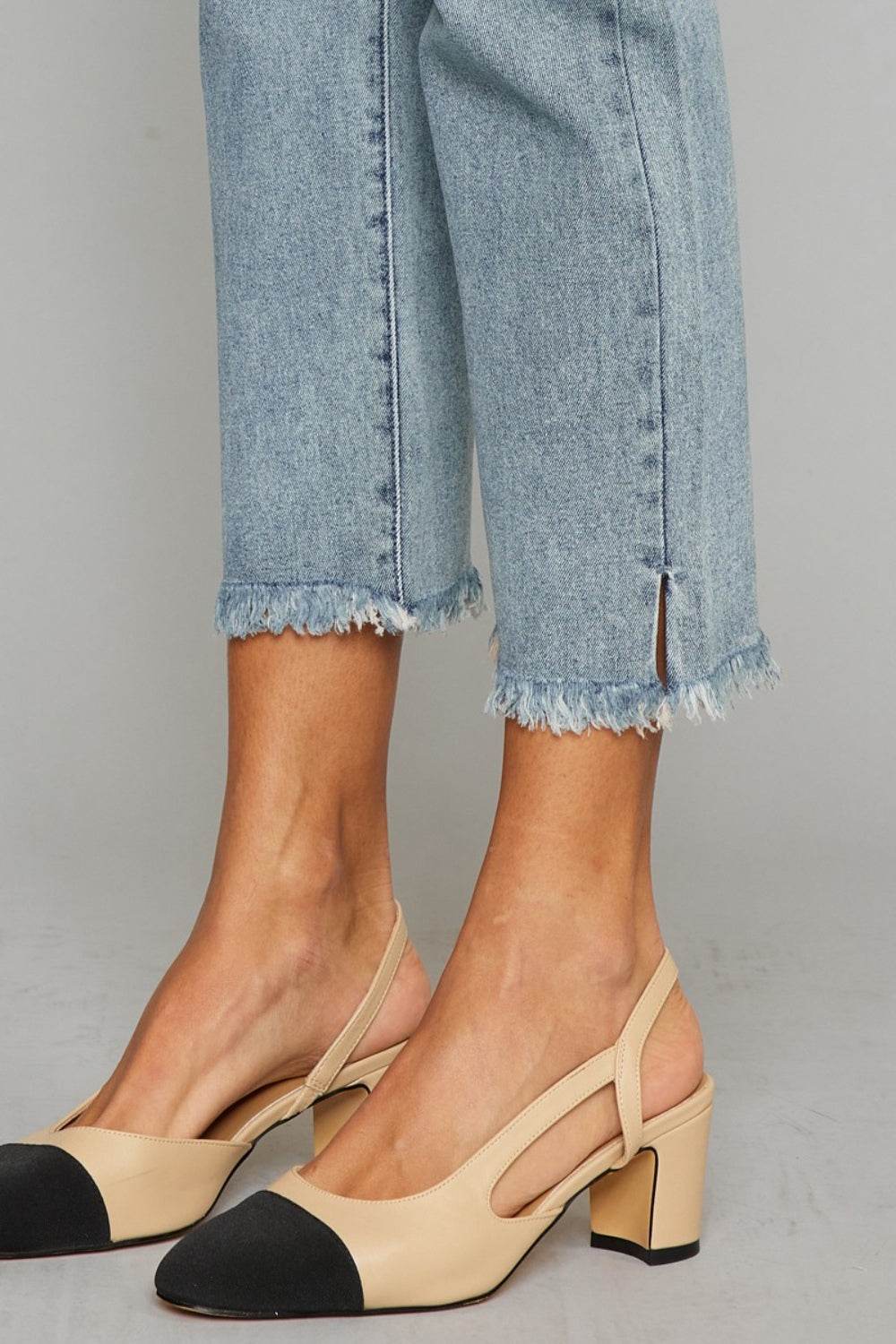 Kancan High Waist Button Fly Raw Hem Cropped Straight Jeans - DaTrendStore.Com