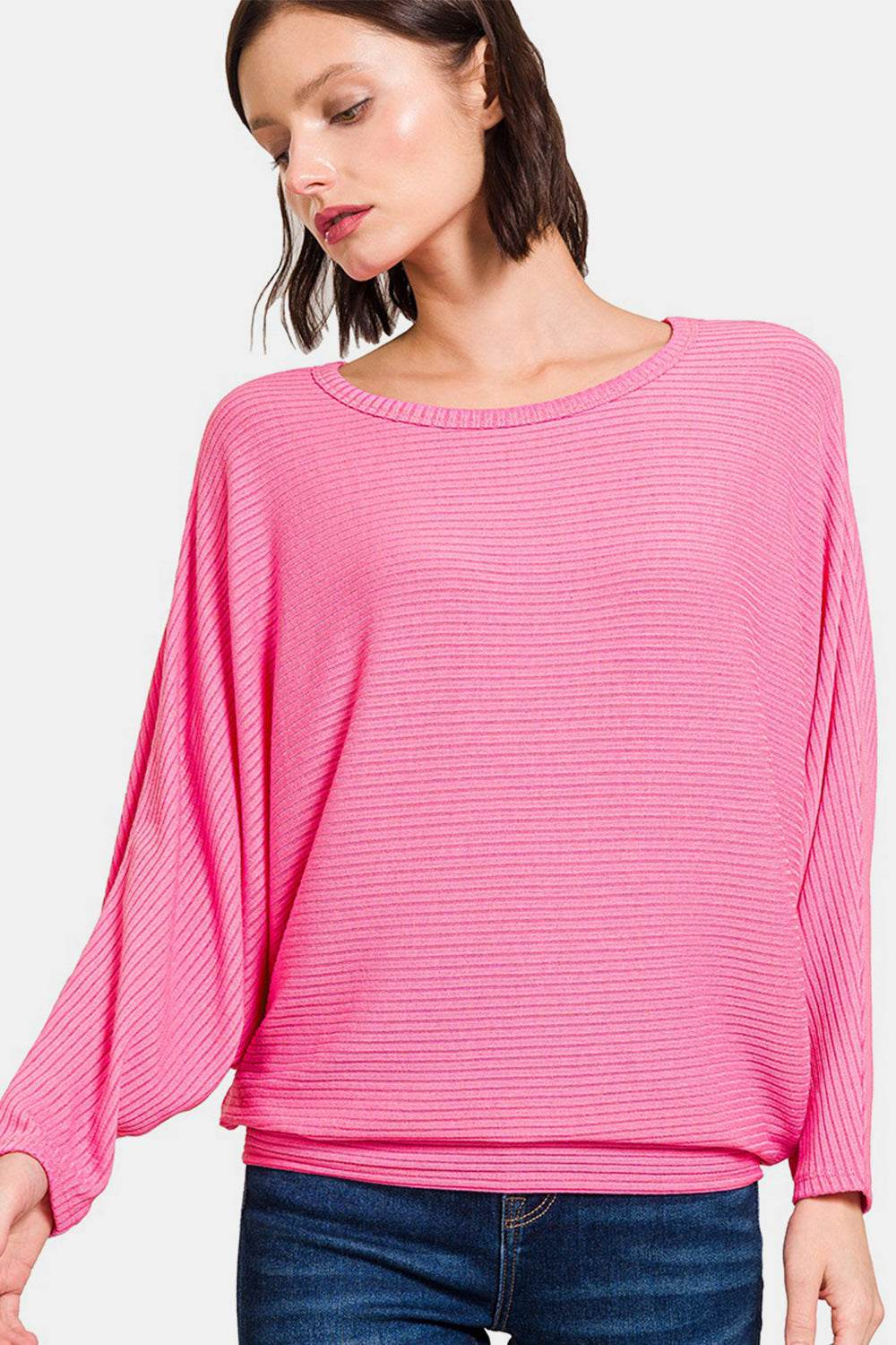 Zenana Ribbed Round Neck Long Sleeve Top - DaTrendStore.Com