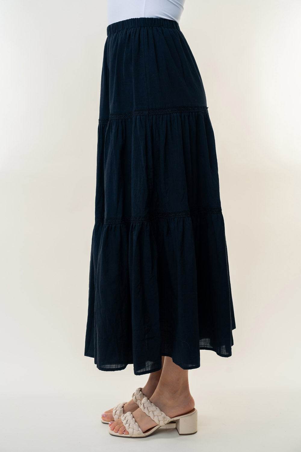 White Birch High Waisted Tiered Maxi Skirt - DaTrendStore.Com