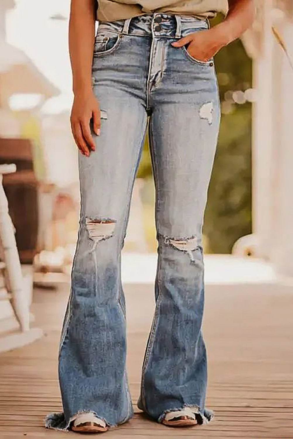 Distressed Raw Hem Bootcut Jeans - DaTrendStore.Com