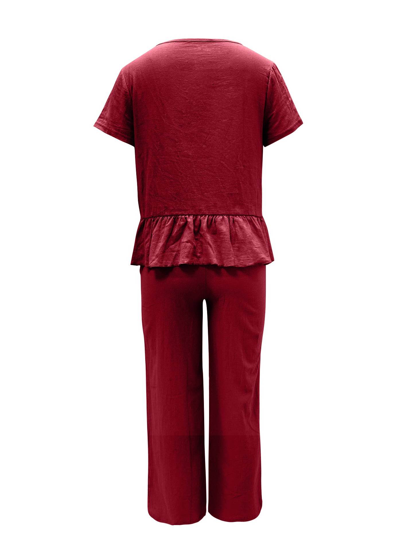 Peplum Round Neck Short Sleeve Top and Pants Set - DaTrendStore.Com