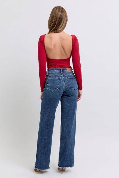 Judy Blue Full Size Raw Hem Mid Rise Jeans - DaTrendStore.Com