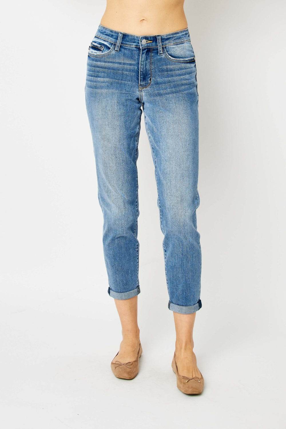 Judy Blue Full Size Cuffed Hem Slim Jeans - DaTrendStore.Com