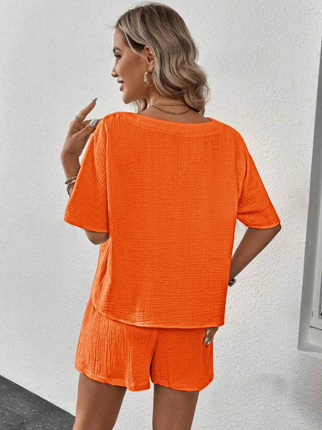 V-Neck Half Sleeve Top and Shorts Set - DaTrendStore.Com