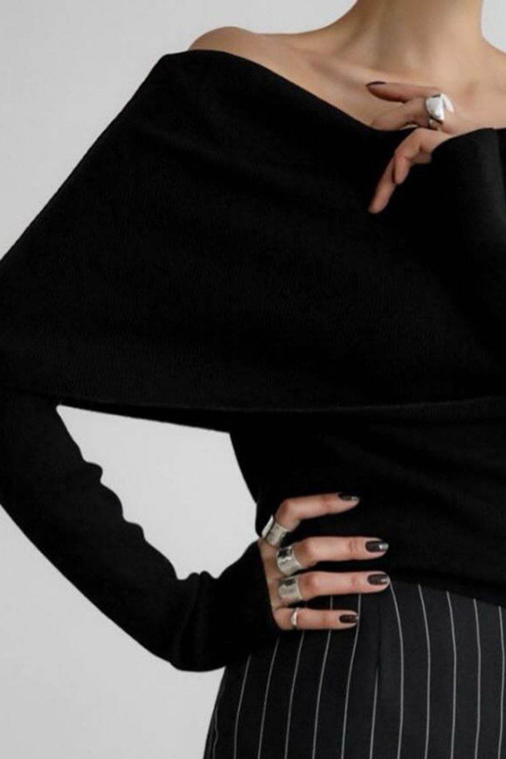 Off-Shoulder Long Sleeve Knit Top - DaTrendStore.Com