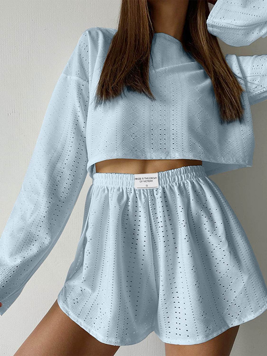 Eyelet Round Neck Top and Shorts Set - DaTrendStore.Com