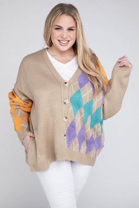 Plus V Neck Button Front Cardigan - DaTrendStore.Com