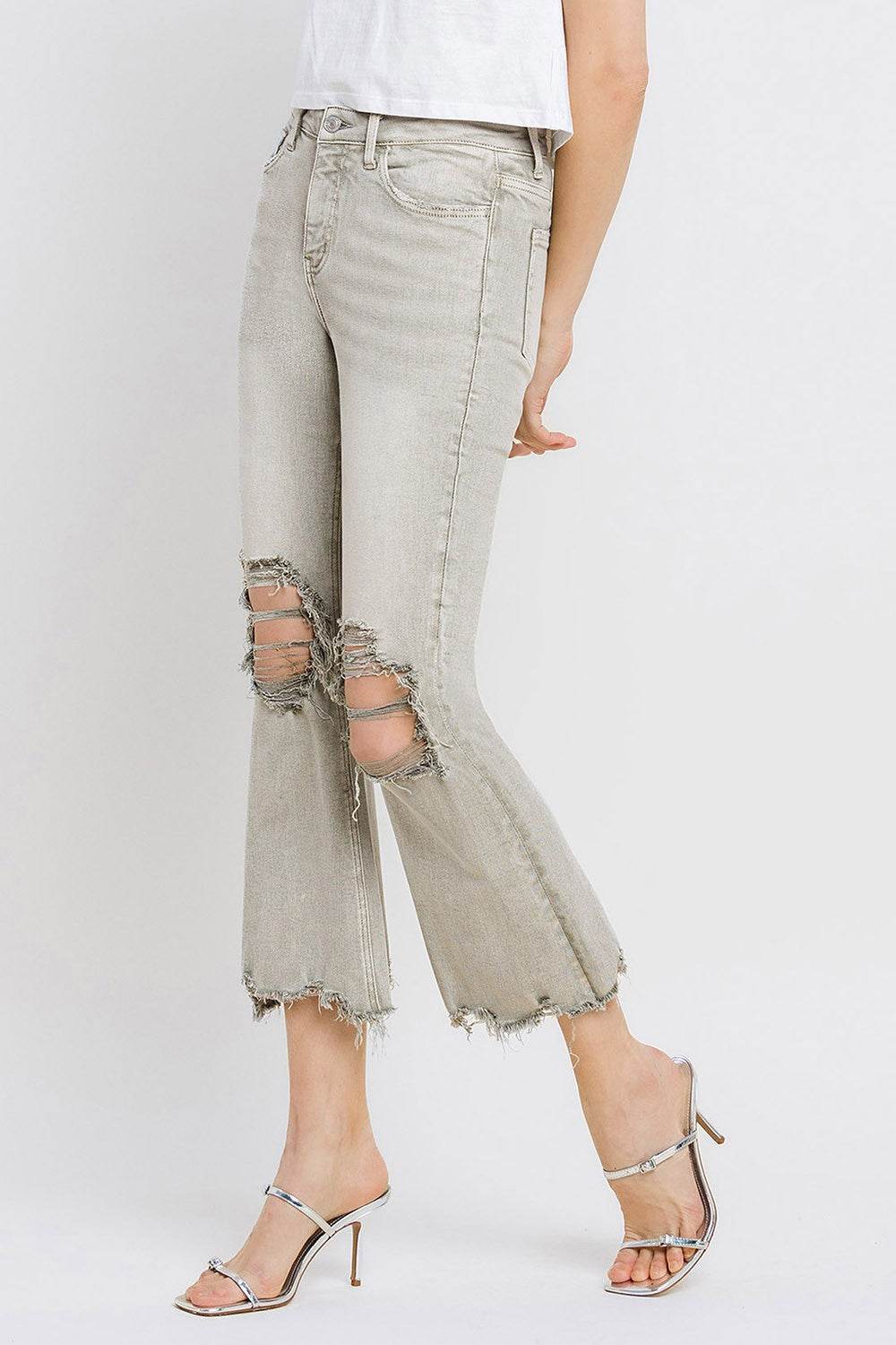 Lovervet Distressed Raw Hem Cropped Flare Jeans - DaTrendStore.Com