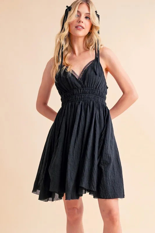 Aemi+Co Black Lace-Detail Mini Cami Dress