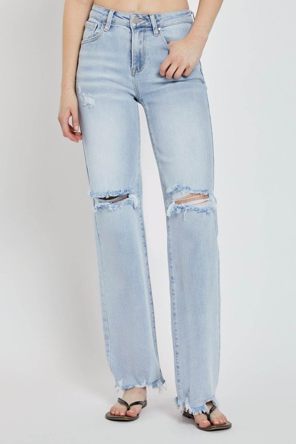 RISEN Full Size High Rise Distressed Wide Leg Jeans - DaTrendStore.Com