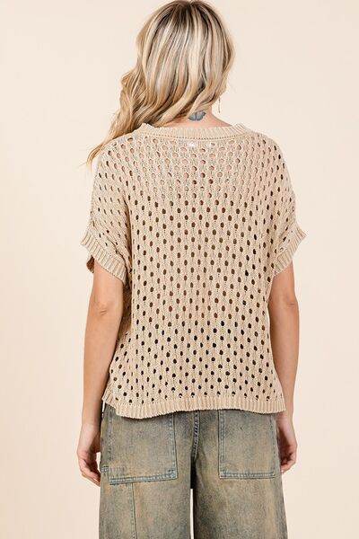 Mittoshop Mineral Wash Openwork Short Sleeve Knit Cover Up - DaTrendStore.Com