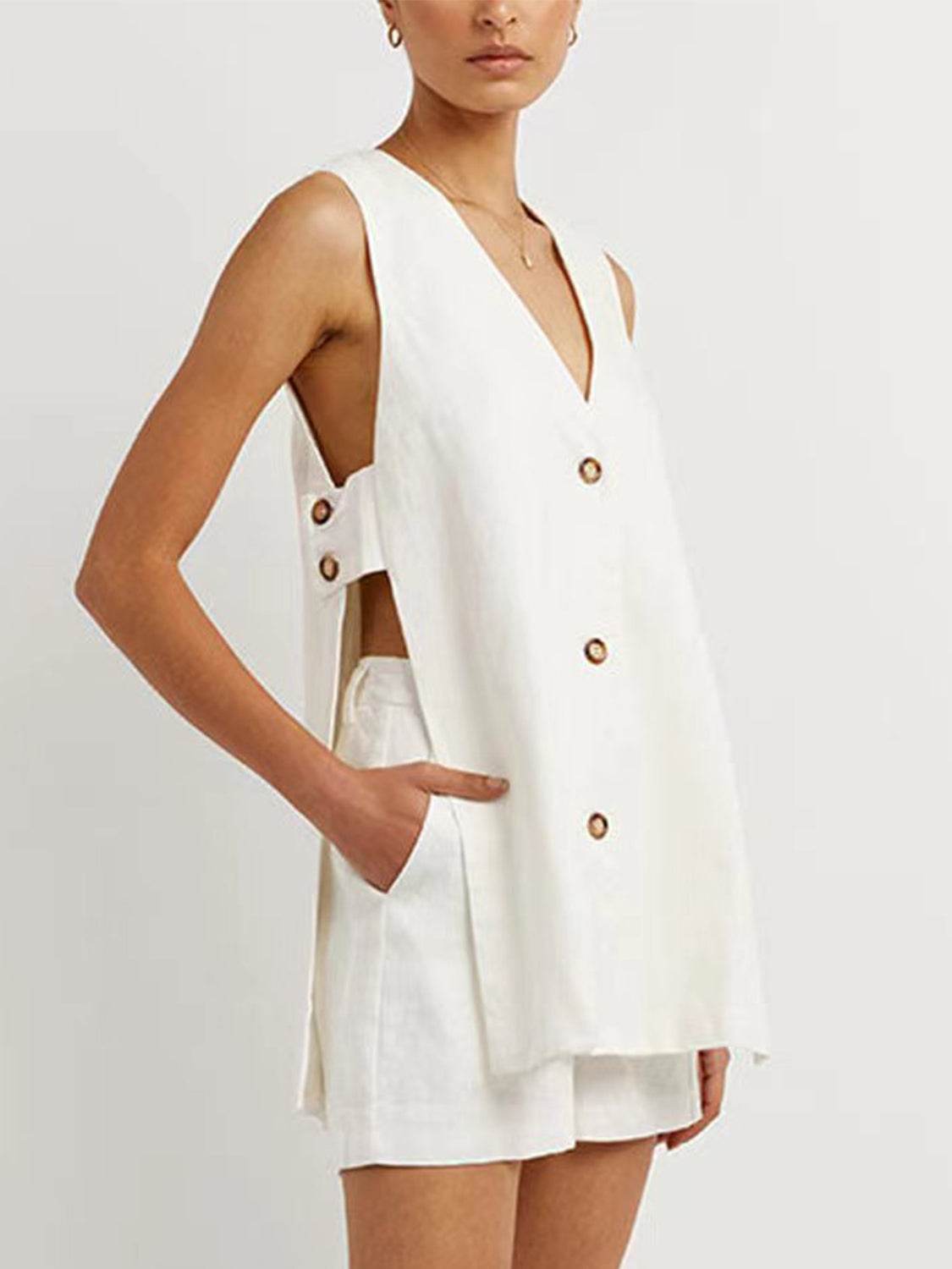 Full Size Button Up Top and Shorts Set - DaTrendStore.Com