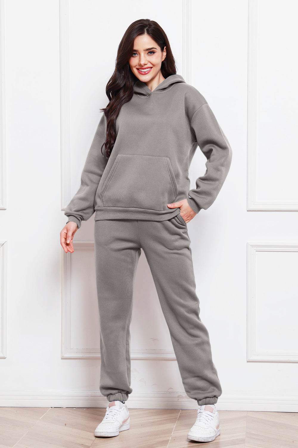 Drop Shoulder Long Sleeve Hoodie and Pants Set - DaTrendStore.Com