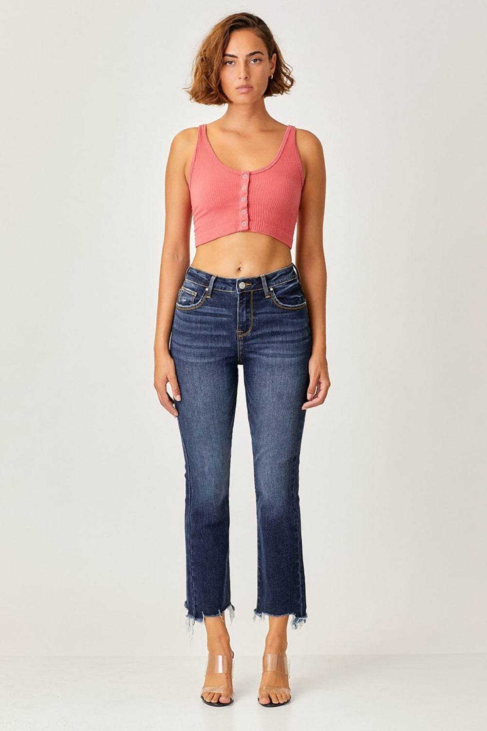 Risen Full Size Frayed Hem Cropped Straight Jeans - DaTrendStore.Com