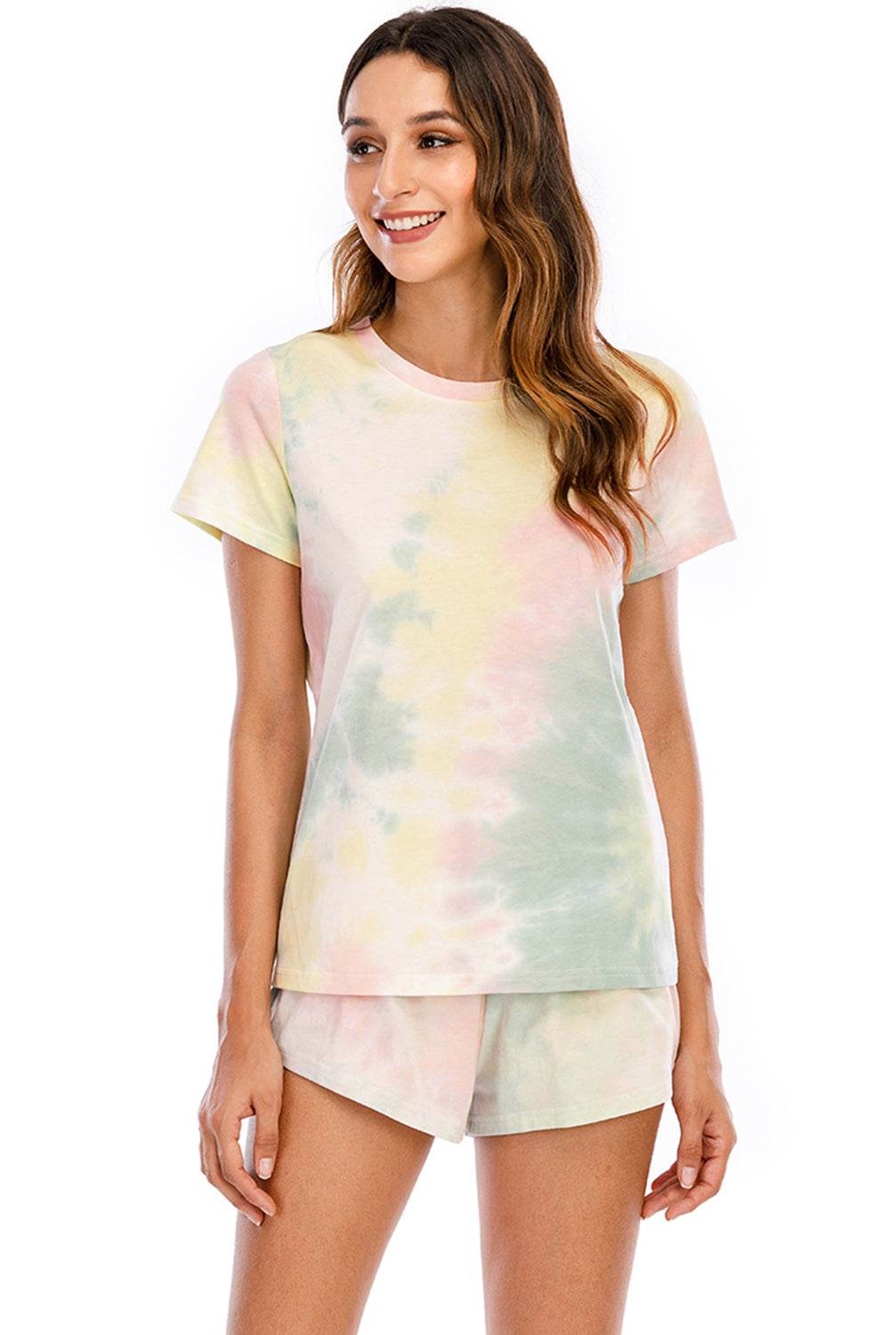 Tie-Dye Round Neck Short Sleeve Top and Shorts Lounge Set - DaTrendStore.Com
