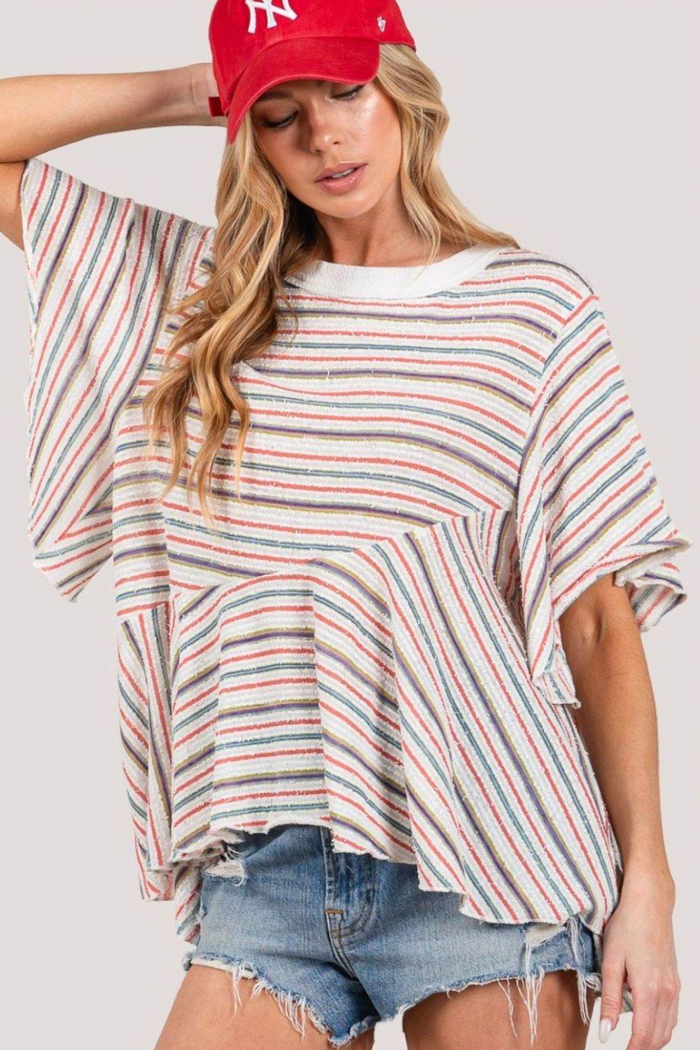 SAGE + FIG Full Size Round Neck Stripe Top - DaTrendStore.Com