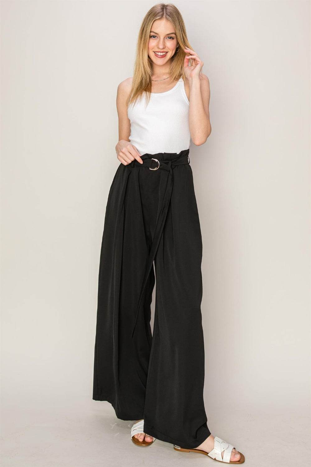 HYFVE Paperbag Waist Wide Leg Pants - DaTrendStore.Com