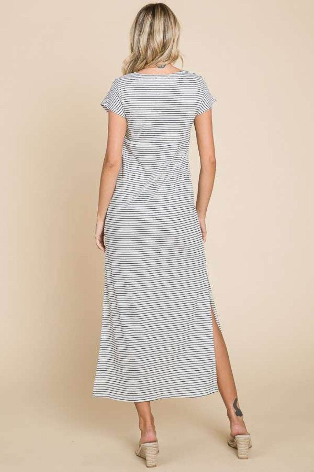 Culture Code Full Size Striped Twisted Detail Dress - DaTrendStore.Com