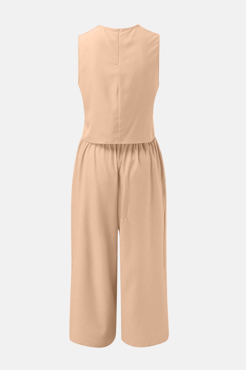 Round Neck Top and Wide Leg Pants Set - DaTrendStore.Com