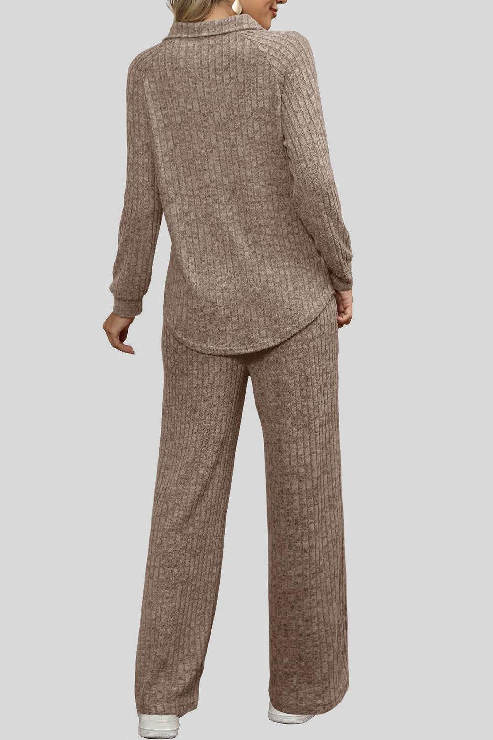 Ribbed Long Sleeve Top and Pocketed Pants Set - DaTrendStore.Com