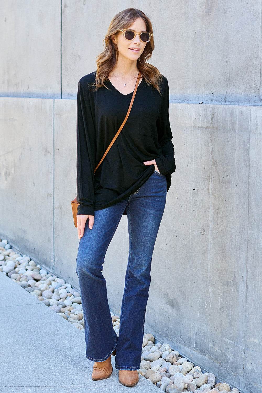 Basic Bae Full Size V-Neck Long Sleeve Top - DaTrendStore.Com