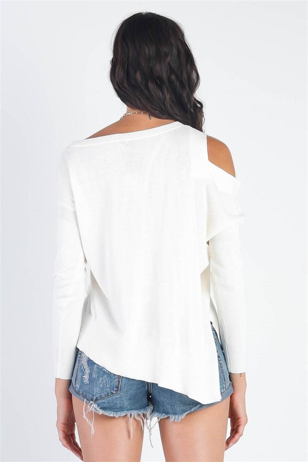 UNIQ Cold Shoulder Long Sleeve Knit Top - DaTrendStore.Com