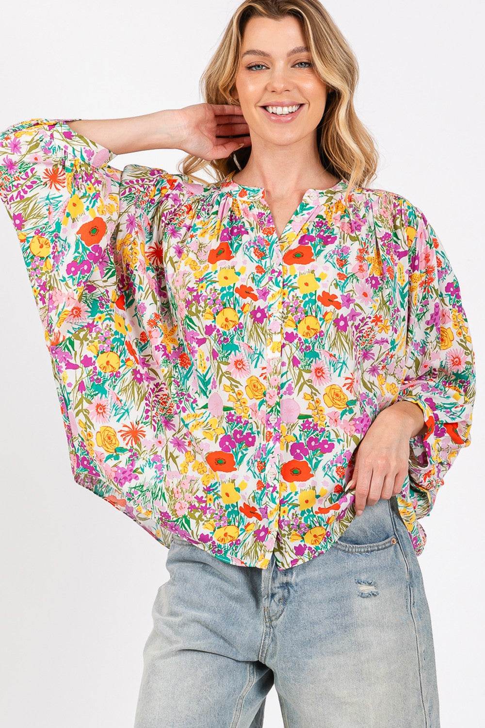 SAGE + FIG Button Down Floral Shirt - DaTrendStore.Com
