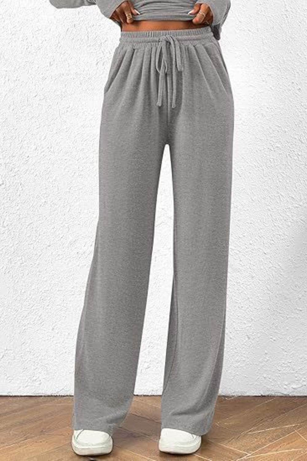 Round Neck Long Sleeve Top and Pants Set - DaTrendStore.Com