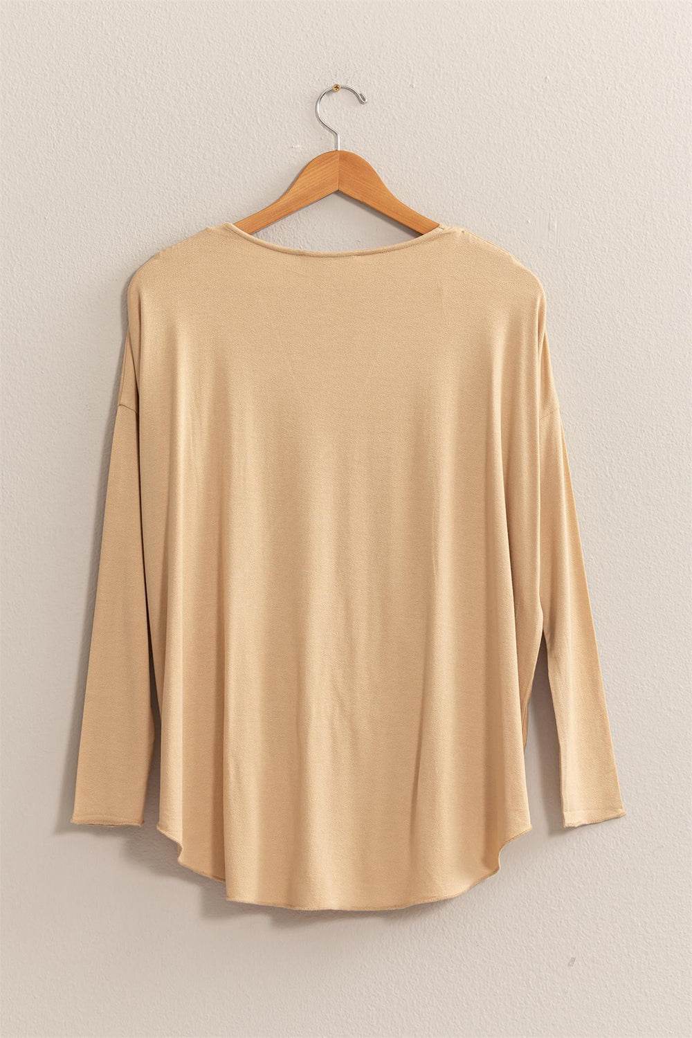 HYFVE Draped Drop Shoulder Long Sleeve Top - DaTrendStore.Com