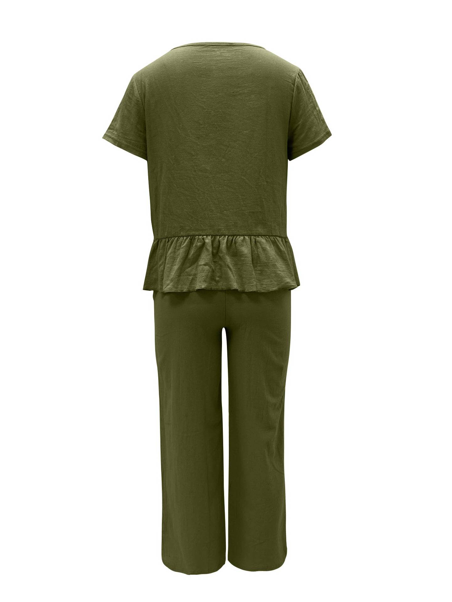 Peplum Round Neck Short Sleeve Top and Pants Set - DaTrendStore.Com