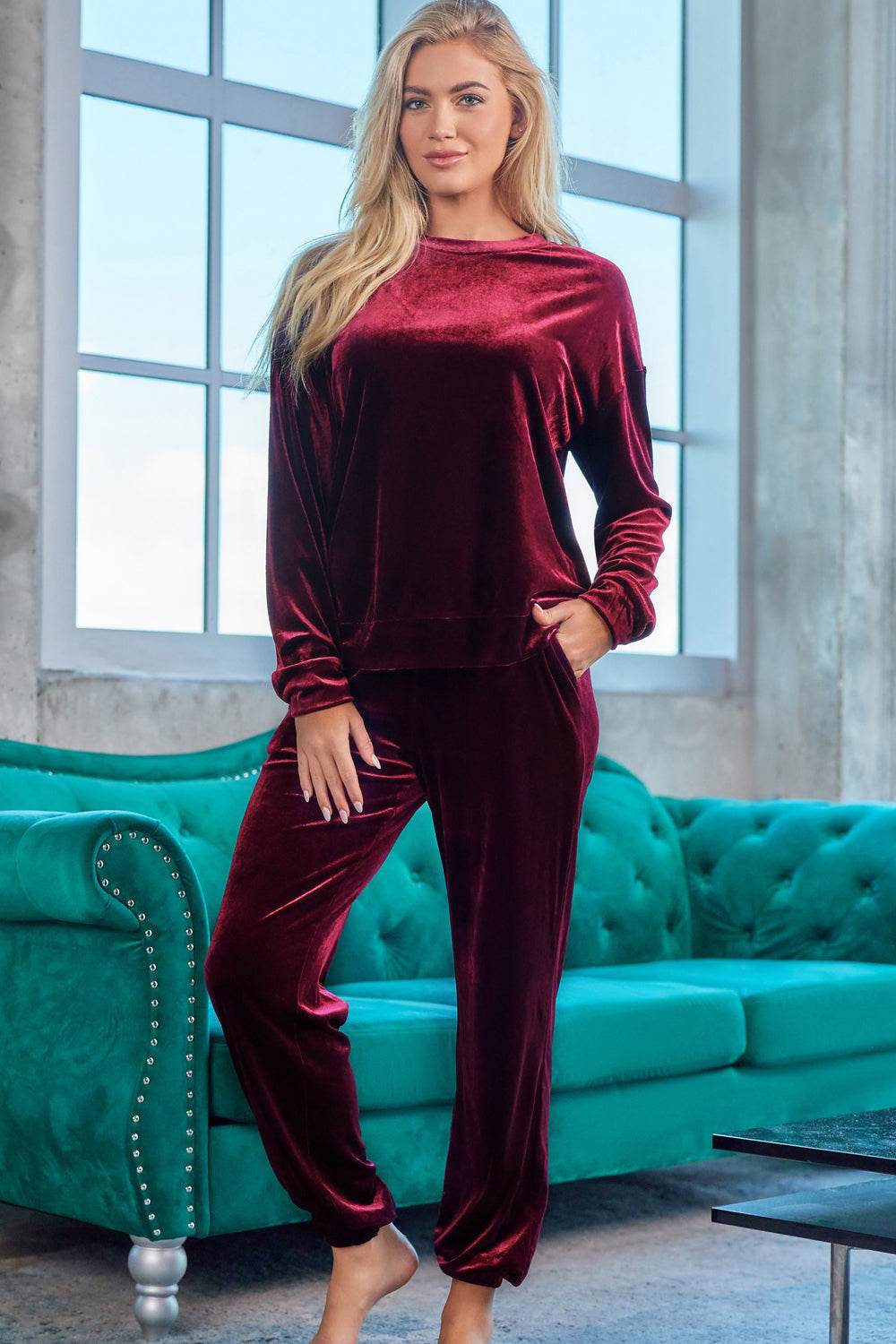 Long Sleeve Top and Pants Lounge Set - DaTrendStore.Com