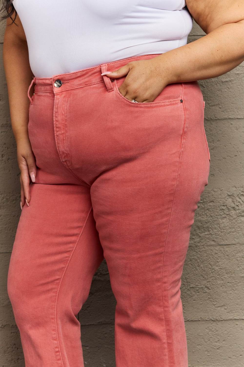 RISEN Bailey Full Size High Waist Side Slit Flare Jeans - DaTrendStore.Com