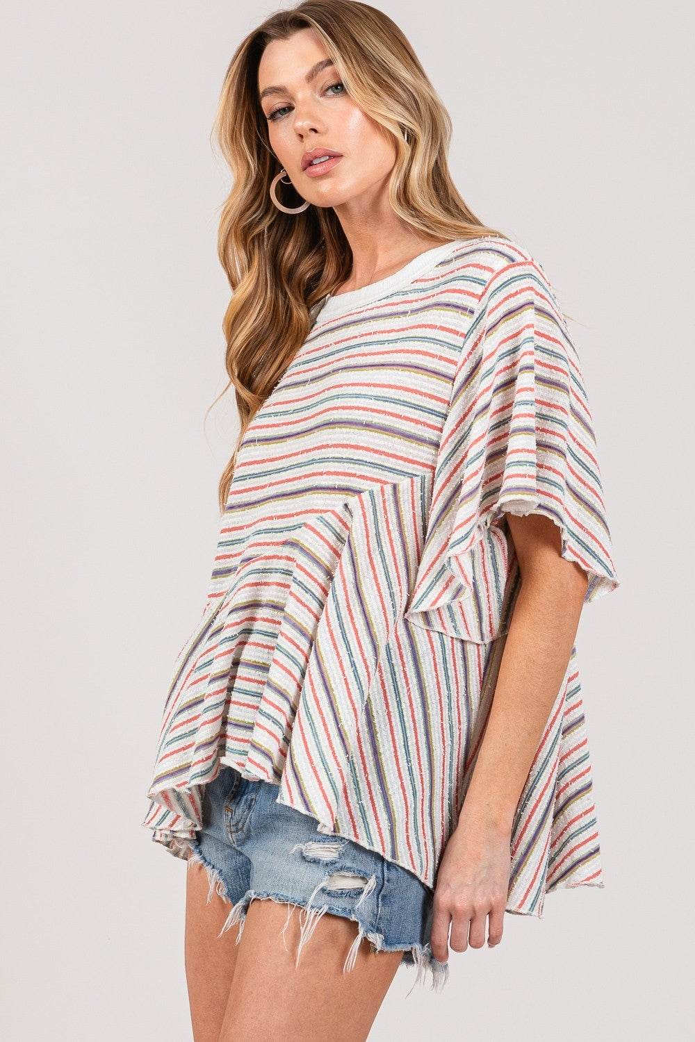 SAGE + FIG Full Size Round Neck Stripe Top - DaTrendStore.Com