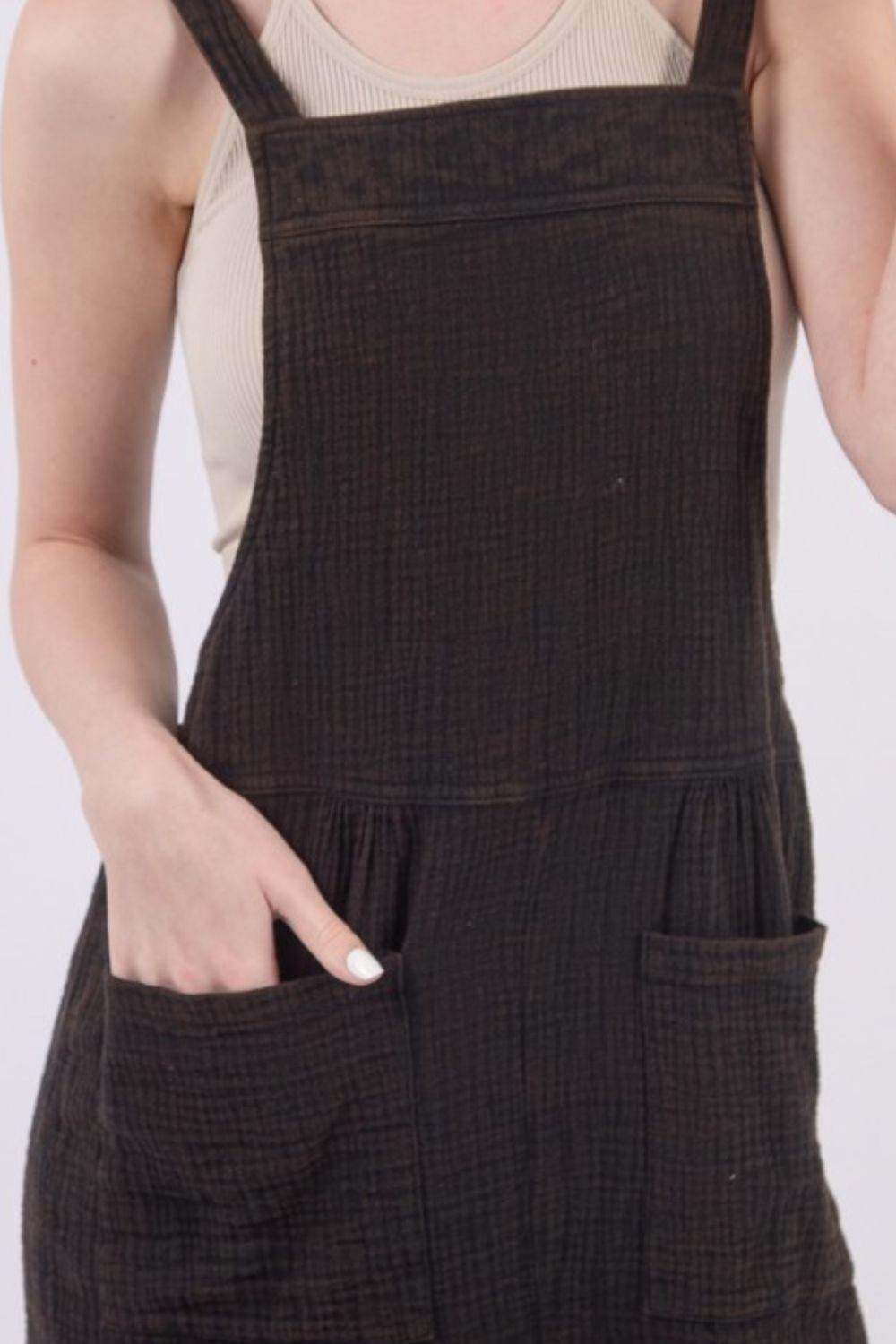 VERY J Sleeveless Double Gauze Overalls with Pockets - DaTrendStore.Com
