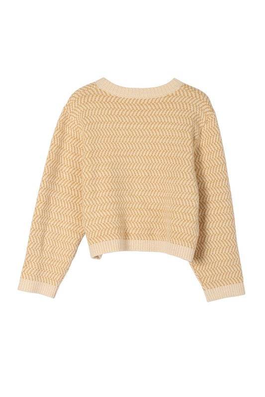 Herringbone Pattern Crew Neck Sweater - DaTrendStore.Com