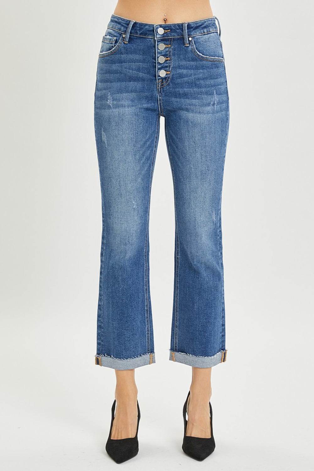 RISEN Full Size Button Fly Cropped Bootcut Jeans - DaTrendStore.Com