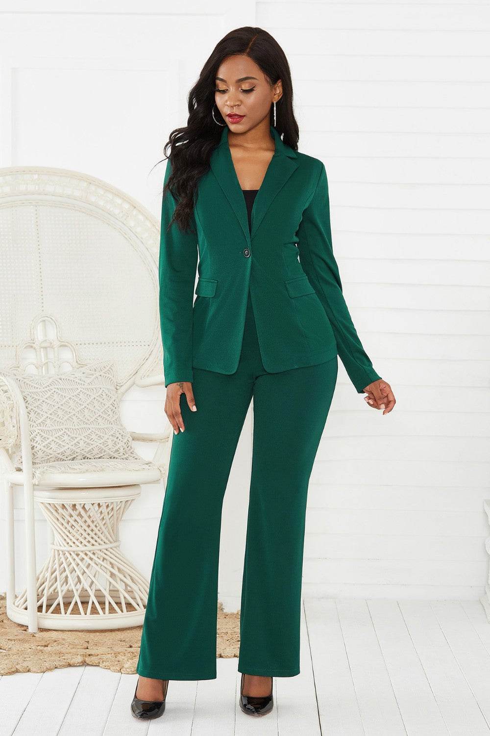 Lapel Collar Long Sleeve Blazer and Pants Set - DaTrendStore.Com