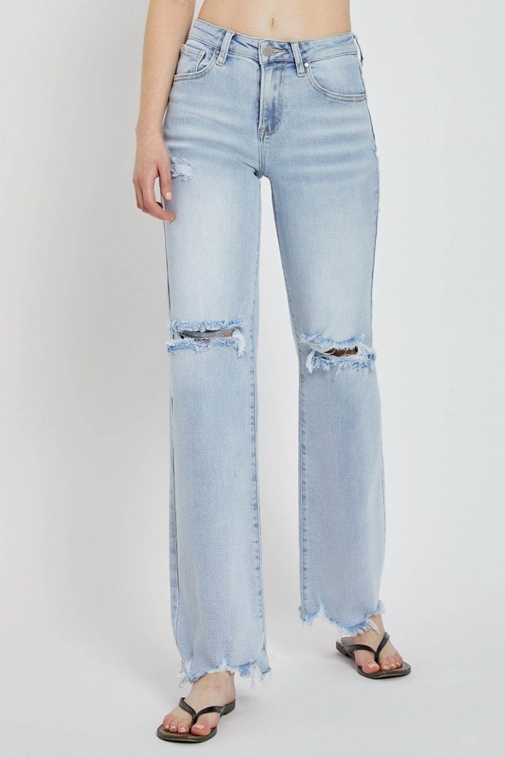 RISEN Full Size High Rise Distressed Wide Leg Jeans - DaTrendStore.Com